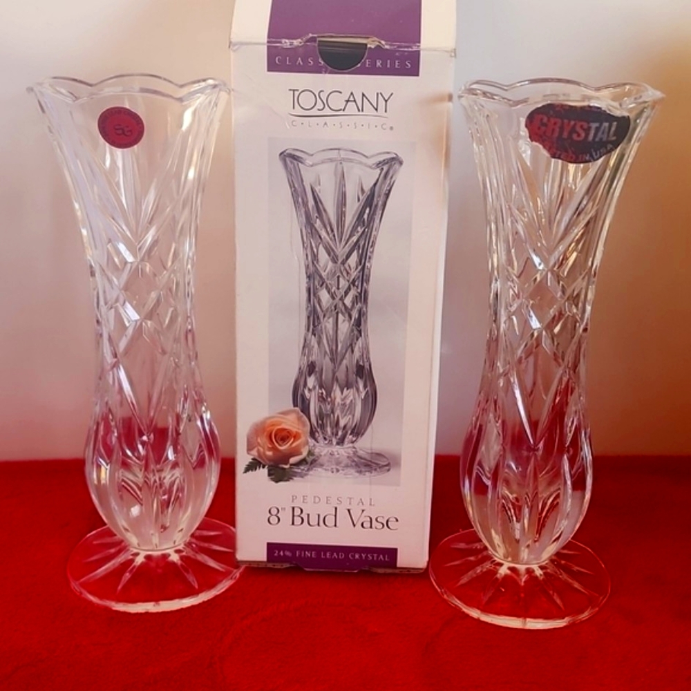 Lot of 2 Pedestal 8" Bud Vase. Toscany is NIB.